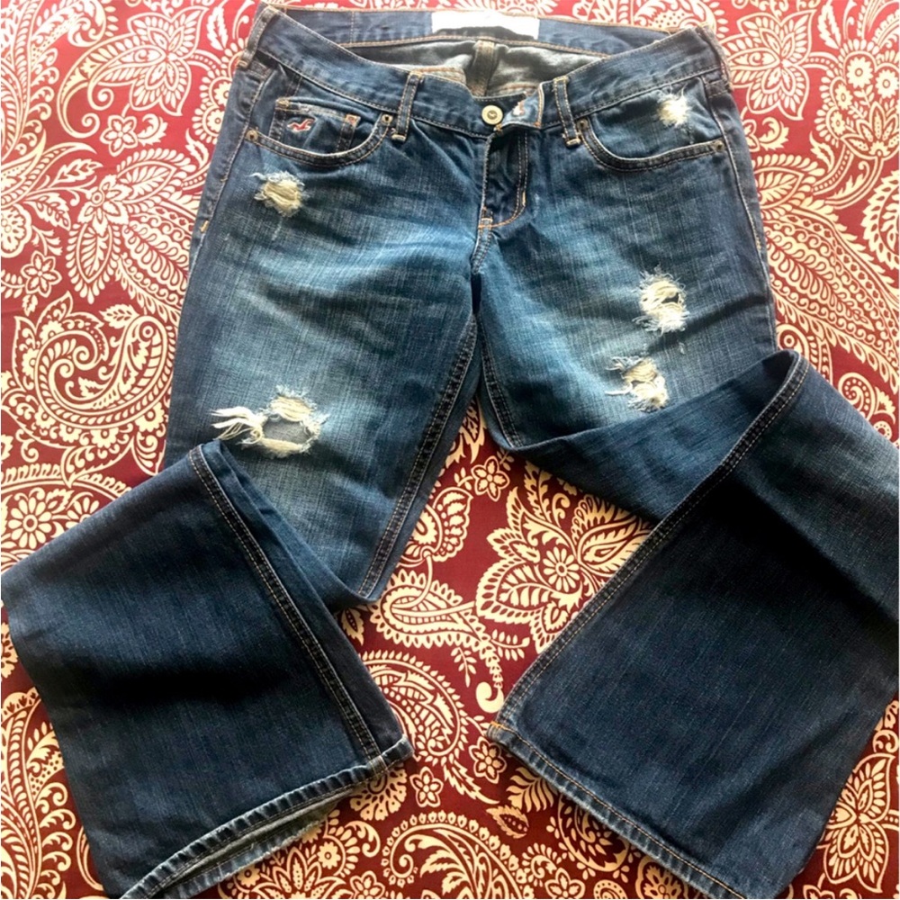 Hollister Dark Blue Distressed Flare Jeans